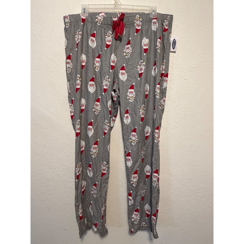 Old Navy Mens XL Santa Claus Christmas Flannel Pajama Pants Gray Holiday 609814
